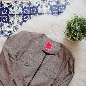 ISAAC MIZRAHI brown tweed zip up blazer